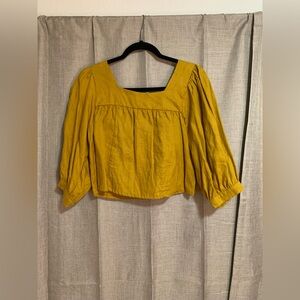 Fighting Eel Ava Sky Mustard Square Neck Blouse Size Small